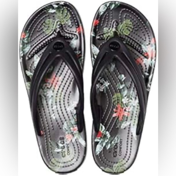 Crocs Crocband Flip Flops Black/Tropical Sandals - Picture 1 of 8